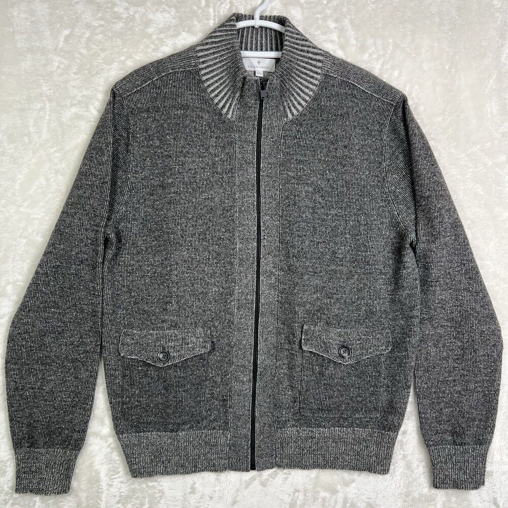 Toscano Firenze Men's Wool Sweater Sz L Gray Classy Italian Style Packets  Zip